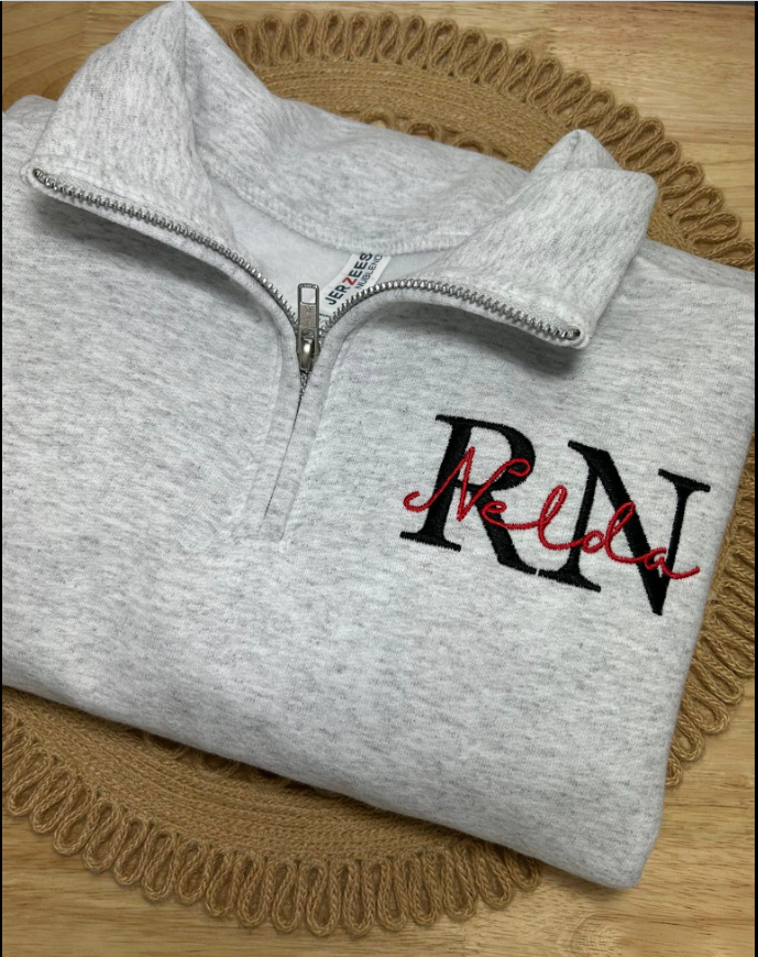 Customized Acronym Embroidered Quarter Zip Sweater