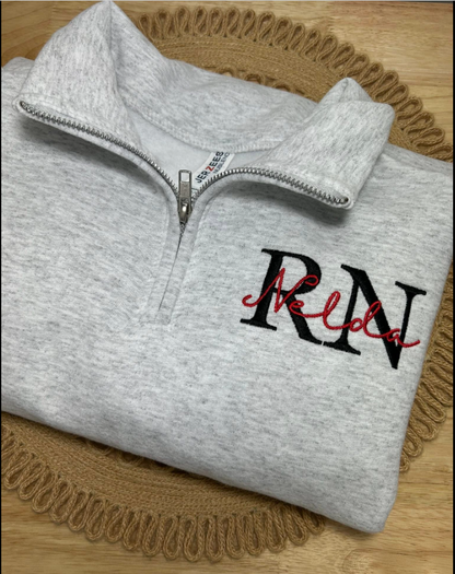 Customized Acronym Embroidered Quarter Zip Sweater