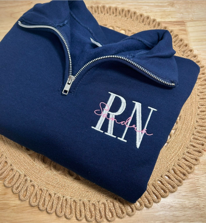Customized Acronym Embroidered Quarter Zip Sweater